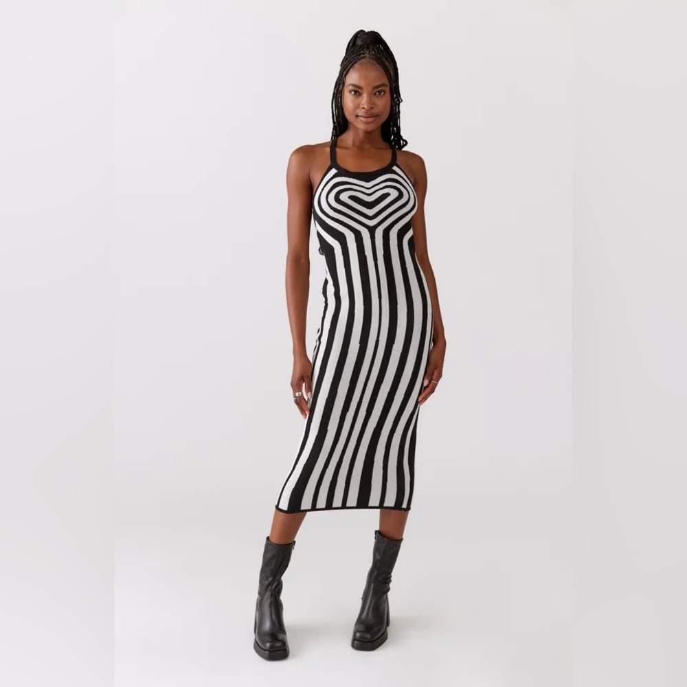 Black and White Striped Midi Dress